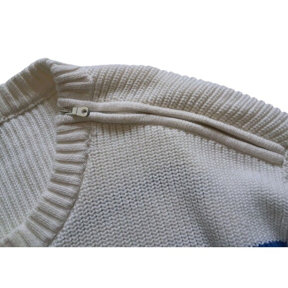 T By Talbots Sweater Women's XL Ivory Multi Stripe Crewneck High Low Thumb Holes - Picture 5 of 12